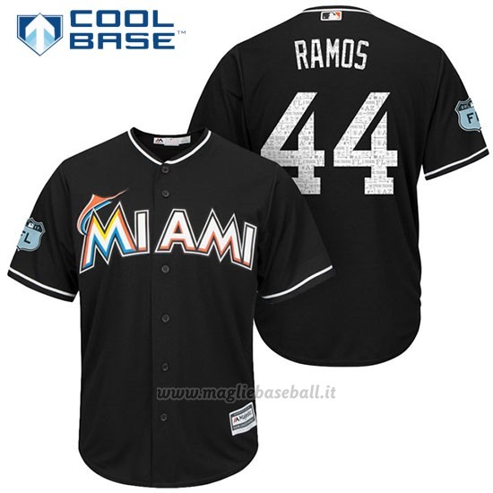 Maglia Baseball Uomo Miami Marlins A.j. Ramos Nero 2017 Allenamento Primaverile Cool Base Giocatore